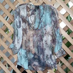 MNG Mango Silk Crinkle Chiffon Paisley Top Small
